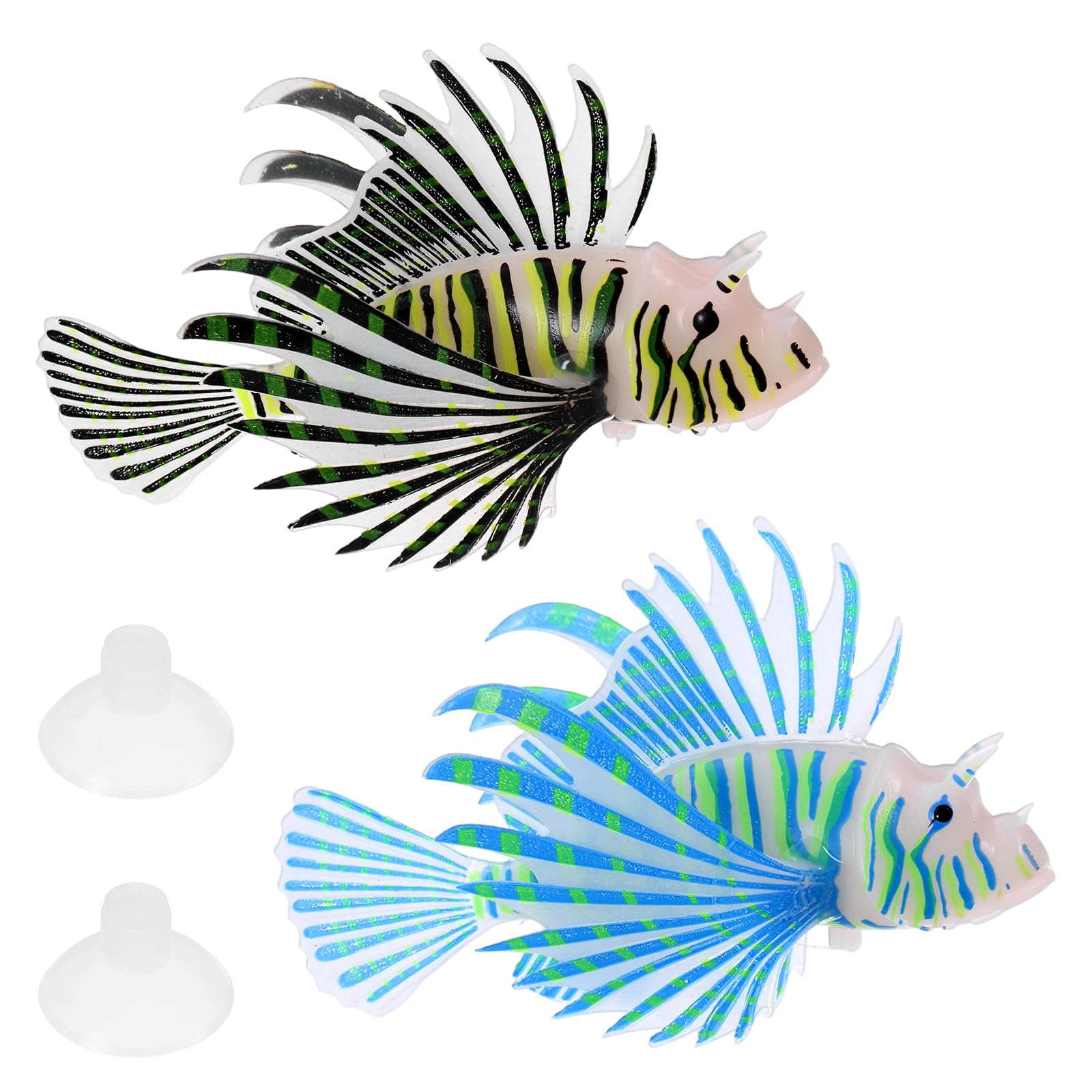 M METERXITY 2-Pack Artificial Glowing Lion Fish 4.53"x2.95", Black, Blue
