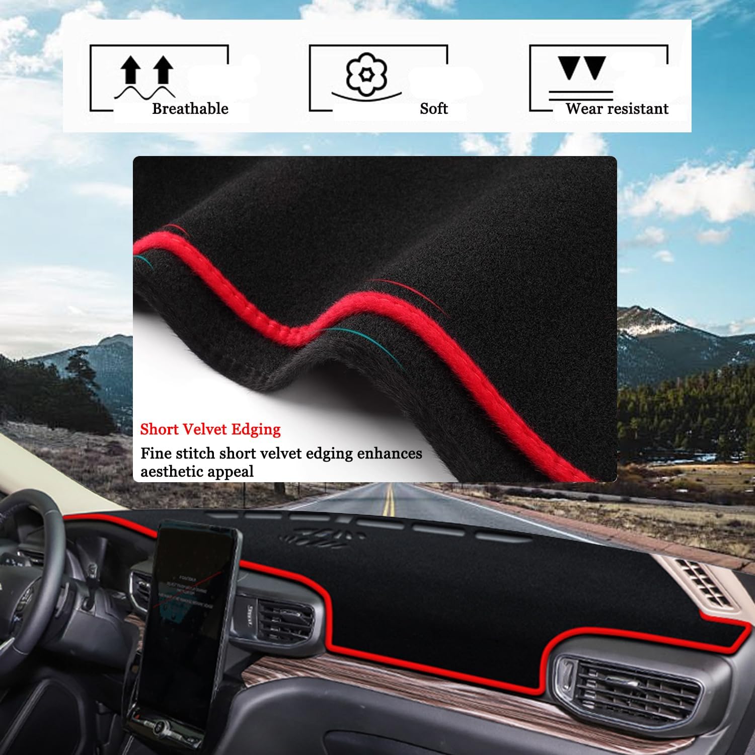 Blazeray Dash Cover Mat for Ford Explorer 2020 2021 2022 2023 2024 Dashboard Cover Nonslip Dash Board Protector Mat Interior Accessories Sunshade Anti Glare Pad Carpet Sunshield(Red Edge)