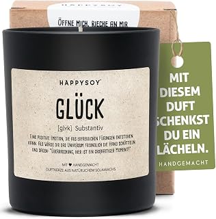 Gift Happiness Definition Scented Candle in Glass with Saying Made of Soy Wax - Naturally Handmade - Great Gift Idea for Best Friend Friend - Decorative Idea, Cosy Home - Vegan Candle Black
