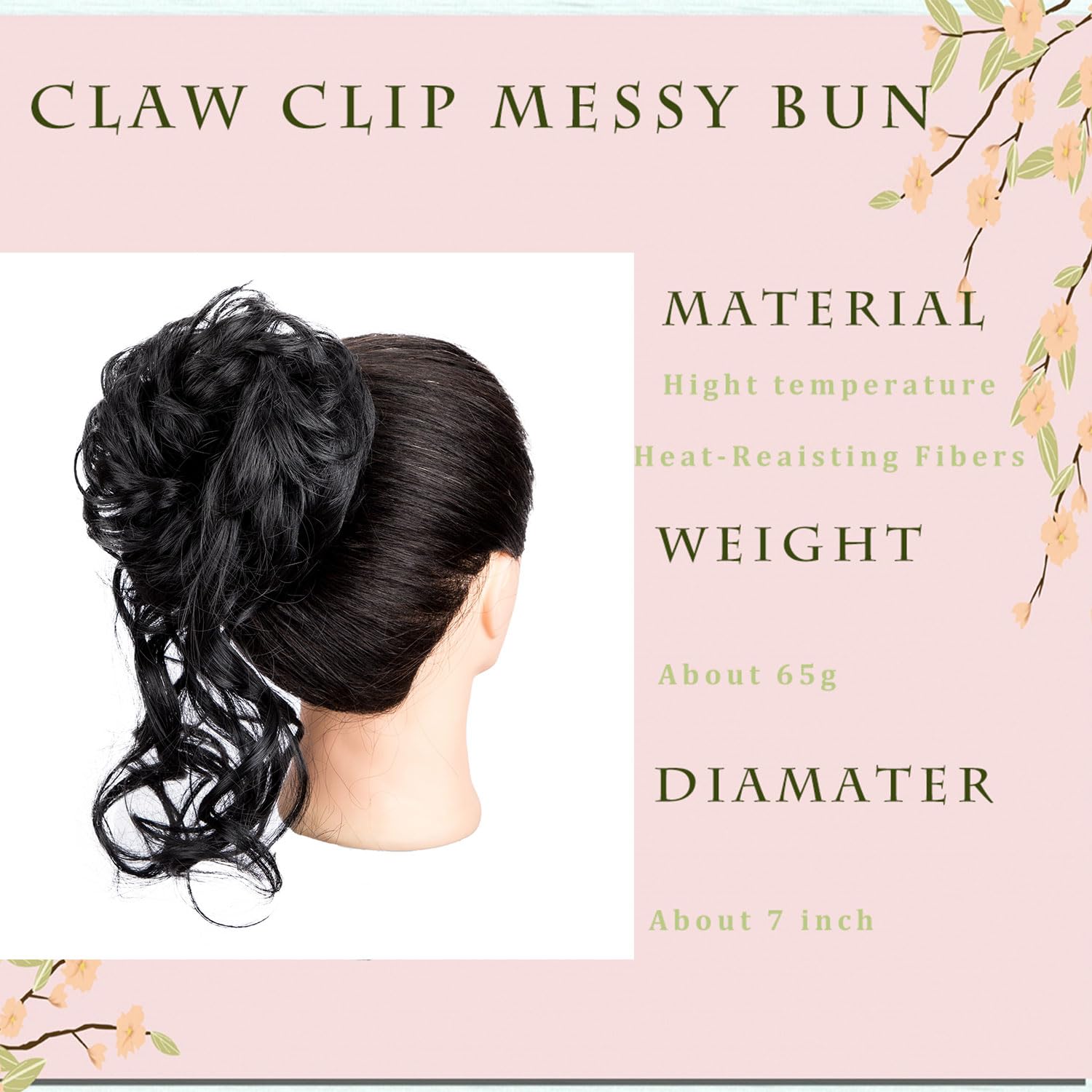 Claw Clip Messy Bun Hair Piece Tousled Updo Hair Buns Extension Elastic Hair Band Hair Pieces Curly Scrunchie For Women (Natural Black) - Image 2