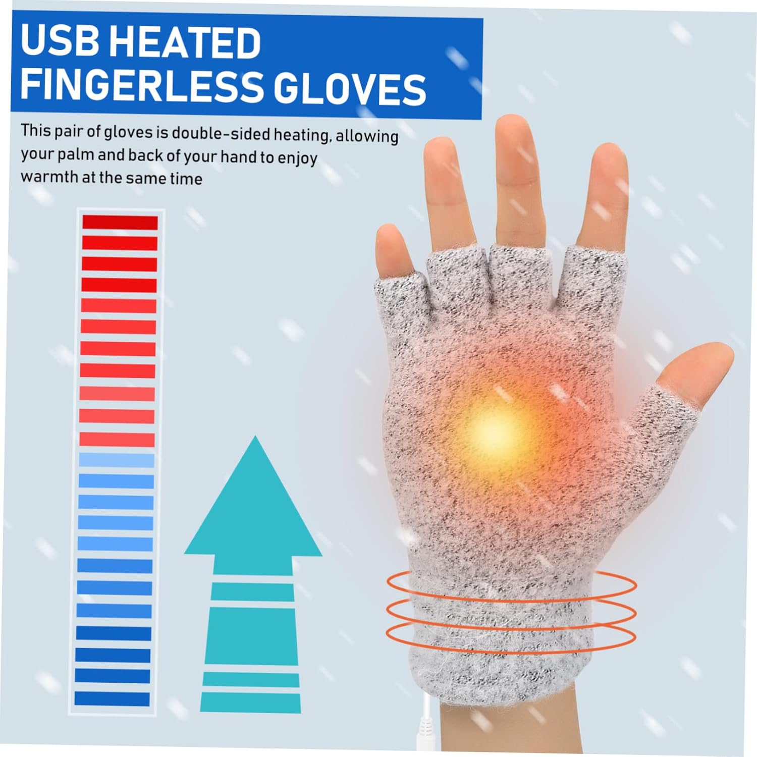 5pairs USB Heated Fingerless Gloves for Typing Convertible Mittens Double-Sided Heating Warm Hand Warmers for Activities for Office Outdoor Use