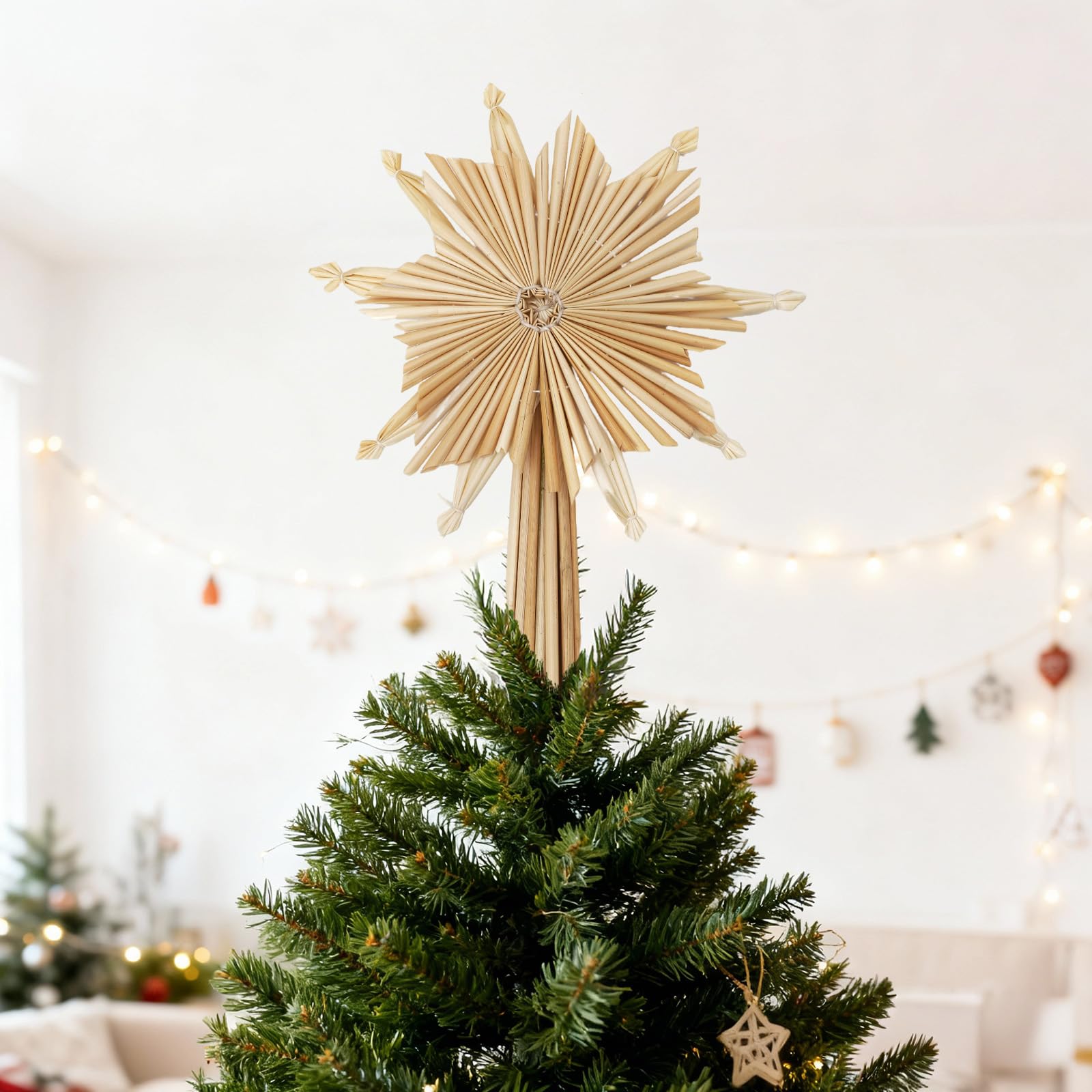 Amazon.de: SALCAR 2X Strohsterne 25,5cm christbaumspitze aus  Stroh,Schneeflocke, Vintage basteln Schmuck fr Weihnachtsdekoration