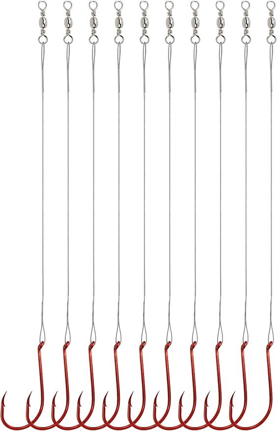 Avlcoaky Fishing Hooks with Steel Wire Leader, 50pcs Octopus Catfish