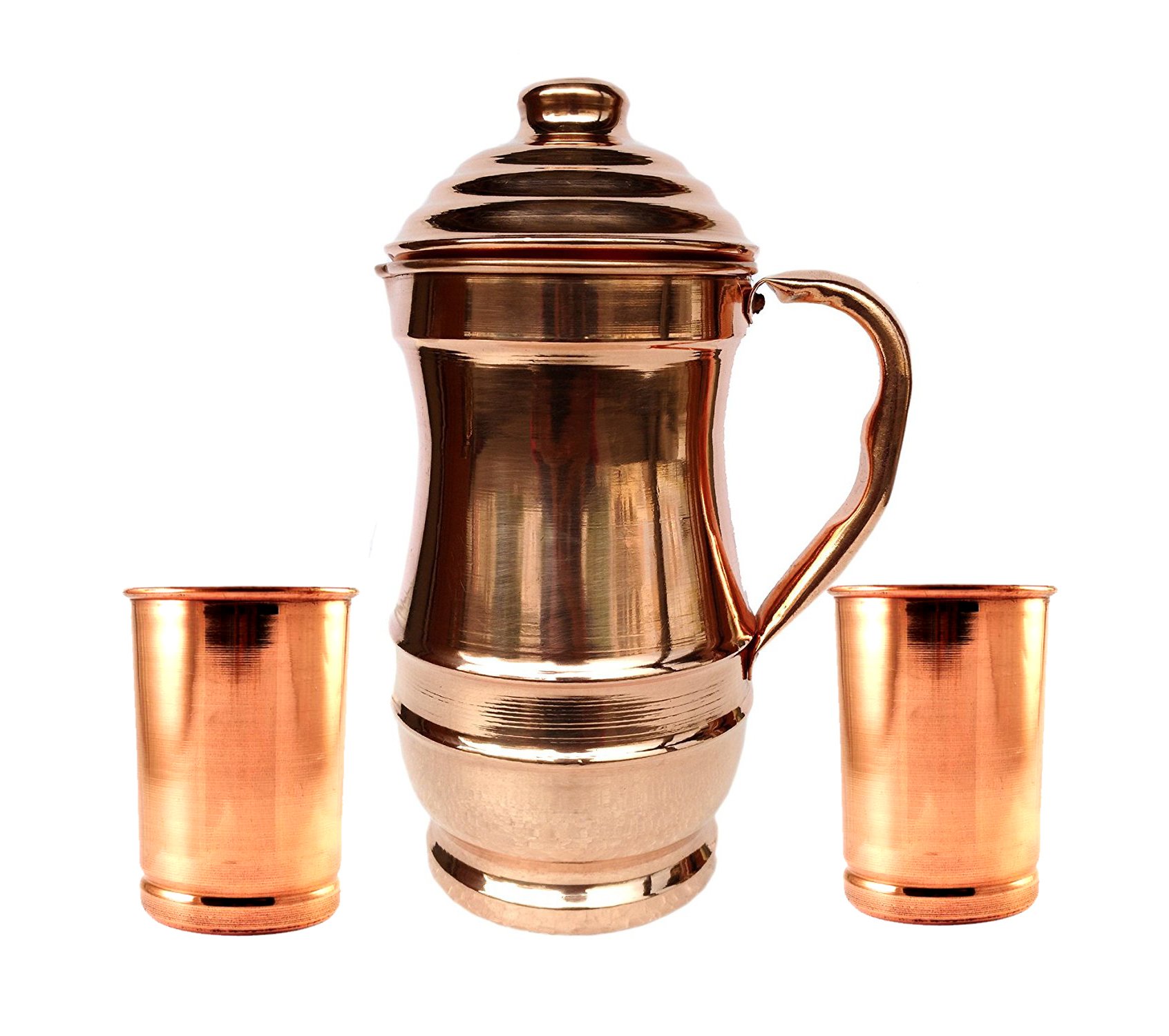 Carafe Maharaja en cuivre pur Aakrati Handicrafts et 2 verres contre l'eau tiède