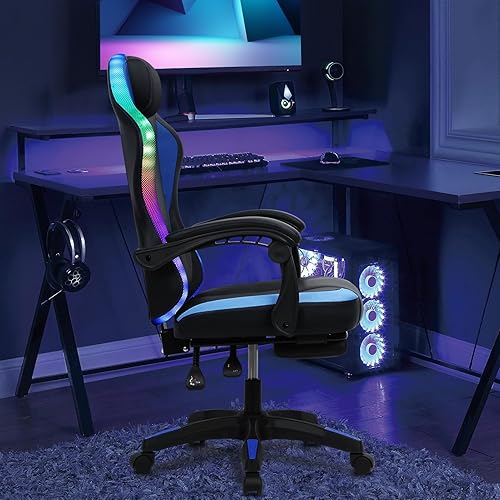 Miniatura 5 de YOXIER Sillas de videojuegos, silla de juegos para niños, silla ergonómica para juegos, luces LED, silla ergonómica de masaje para computadora con