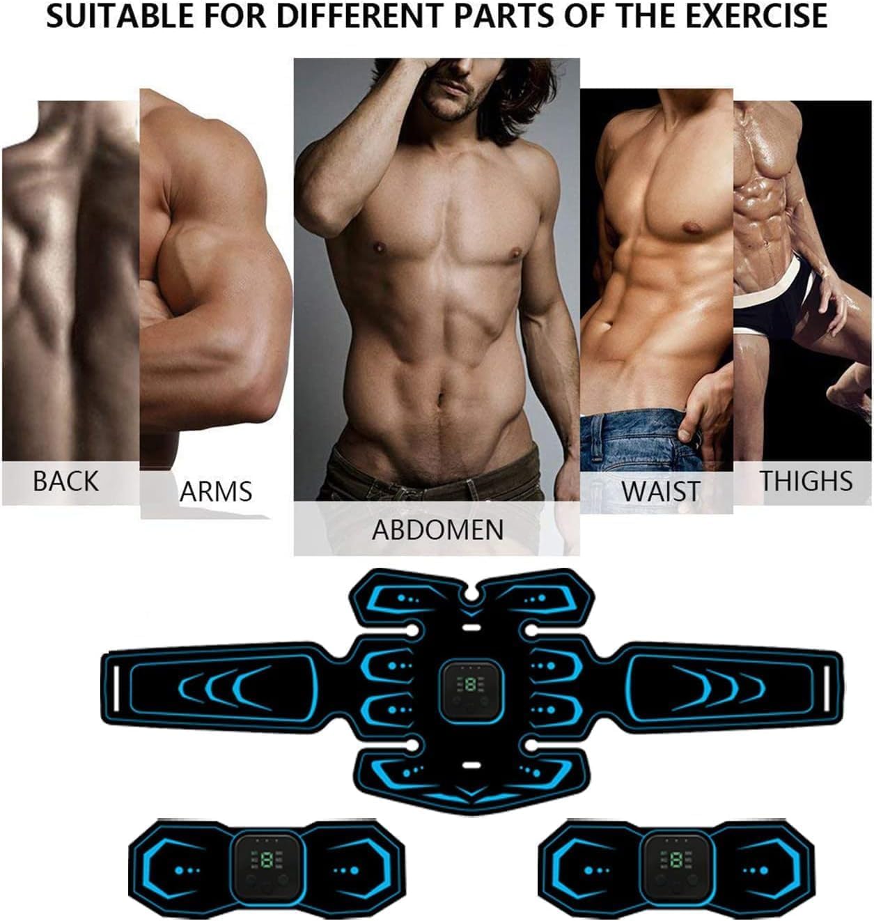 WARDBES Ceinture EMS Electrostimulation | 8 Modes 9 Niveaux | Pour Abdos, Cuisses, Bras | Musculation à Domicile