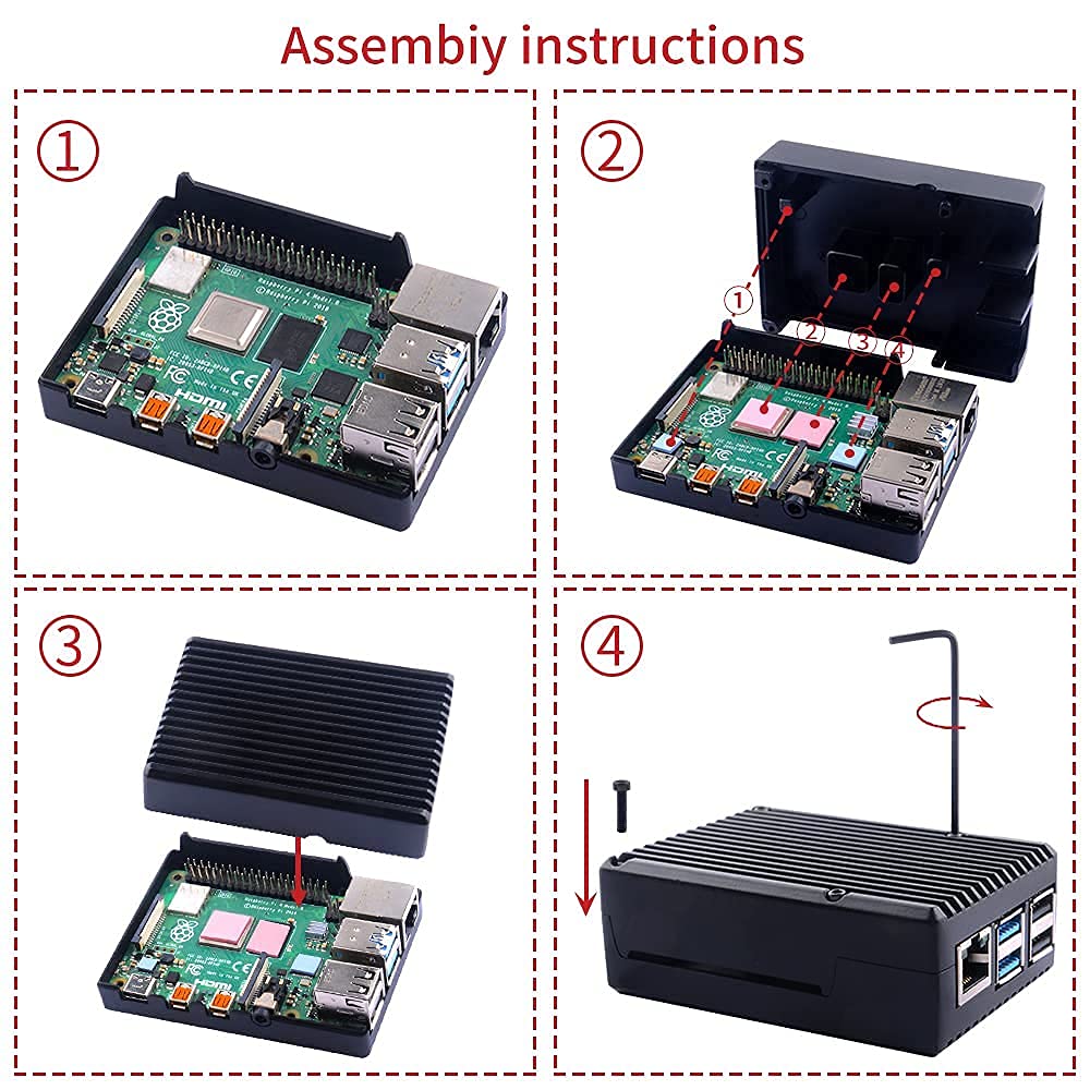 owootecc Aluminium Raspberry Pi 4 Case with Cooling Column, Fanless Metal Heatsink Shell for Raspberry Pi 4 Model B (Black) — view 3