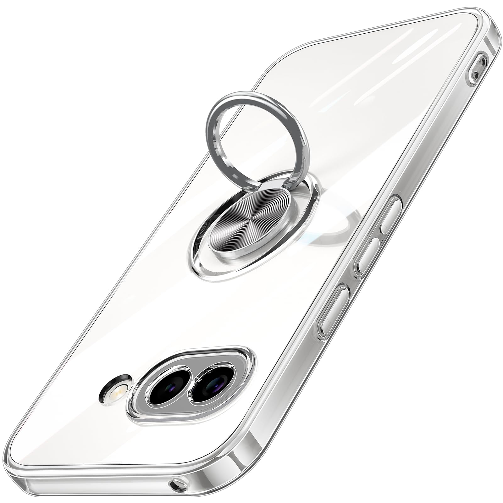 Google Pixel 9a 用 ケース クリア リング付き ピクセル 9a カバー 透明 おしゃれ OURJOY スマホケース メッキ加工 ソフトケース 耐衝撃 軽量 薄型 ストラップホール付き スタンド機能 車載ホルダー対応 携帯ケース・クリア