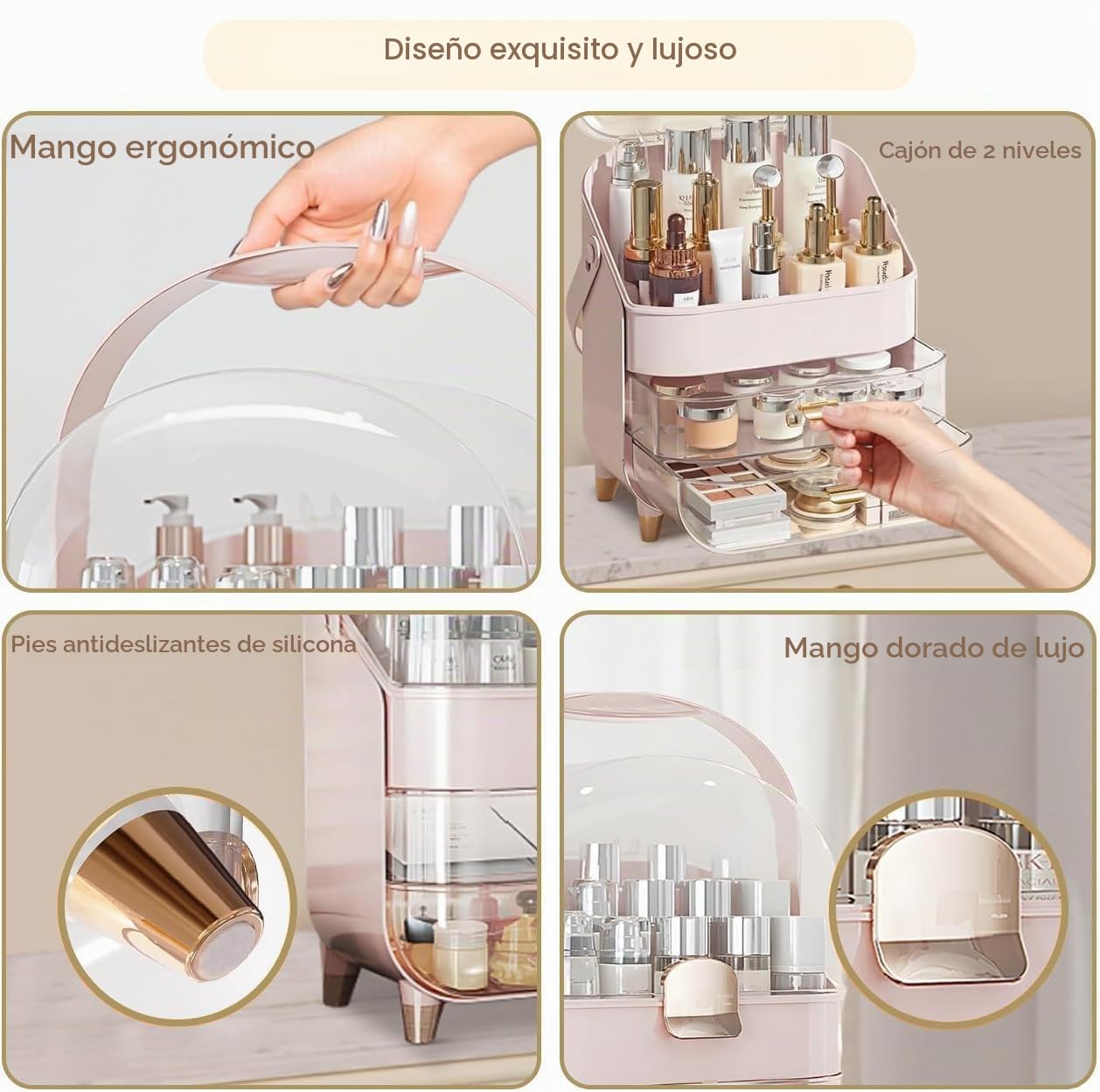 Organizador de maquillaje, organizador para el cuidado de la piel con tapa y cajones, organizador de encimera de baño, almacenamiento de maquillaje, vitrina grande para tocador, encimera de