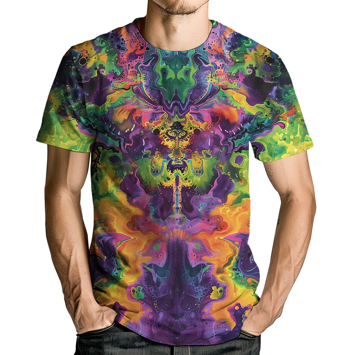 RASBCTK Psychedelic Tie Dye Shirt for Men Women Graphic Tees Unisex 3D Printed Short Sleeve Novelty Tops T-Shirts