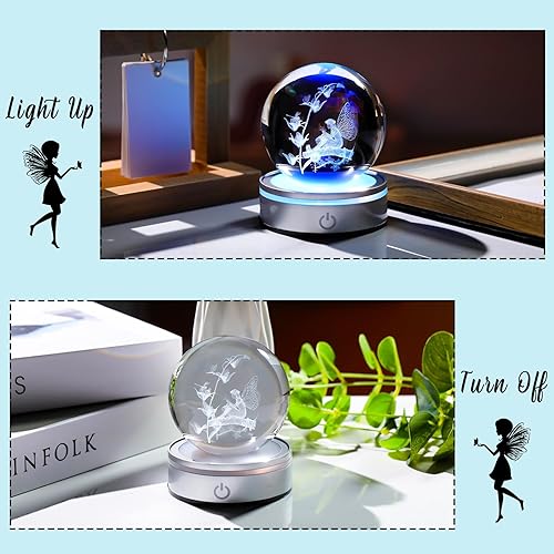 Miniatura 3 de Figura de Hada de Cristal 3D de 3.15 pulgadas, Regalos para Mujeres, Esfera de Cristal Coleccionable de Bruja para su Habitación con Base de Luz