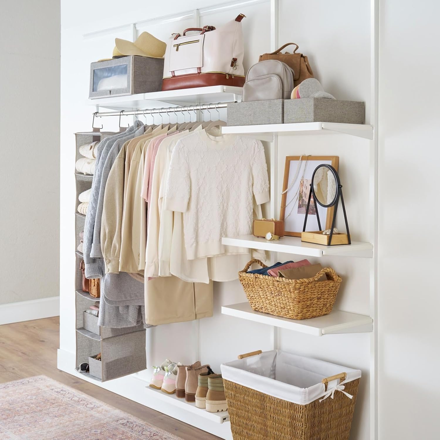 Laundry Hamper with Removable Liner, Resin Rattan Storage Basket with Wood Handles