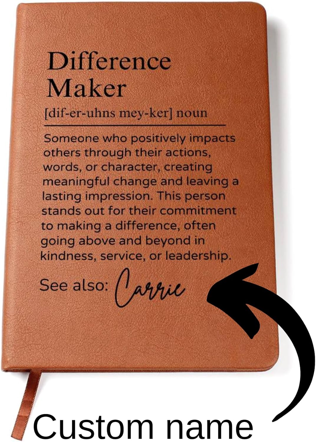 Hilis Personalized Difference Maker Journal, Coworker Gifts for Women or Men, A5 Vegan Leather Lined Notebook, Thank You Gift for Social Worker Boss Mentor Teacher Appreciation Retirement D77