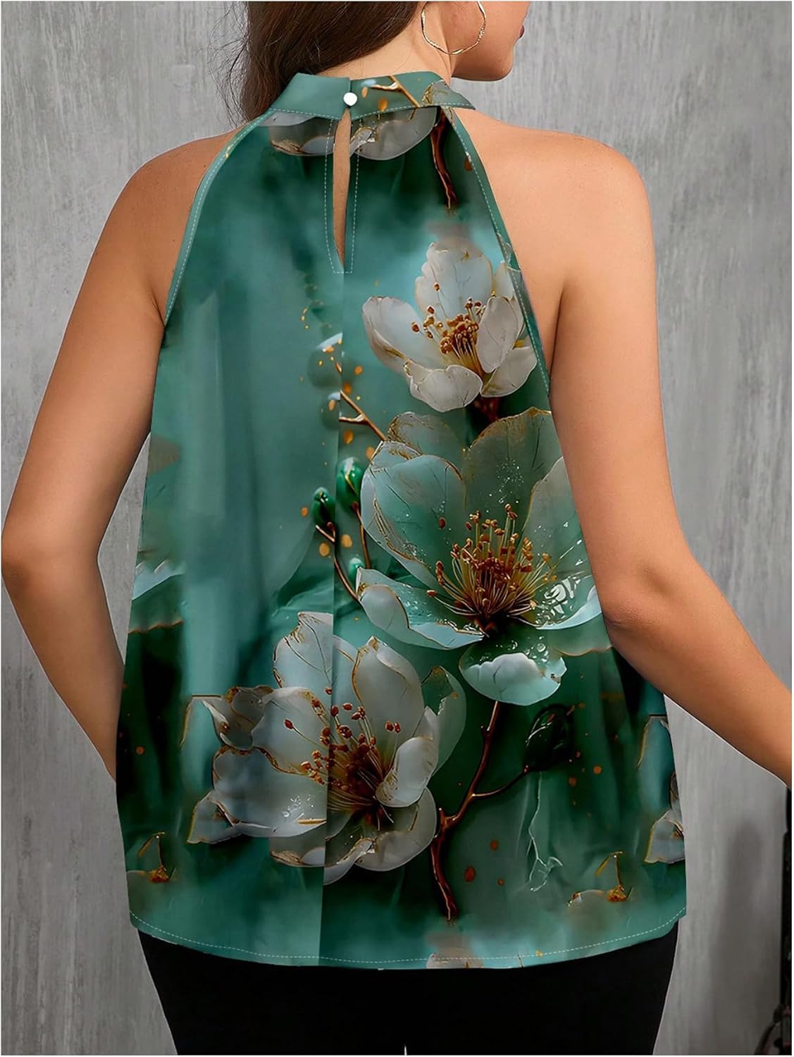 Women's Tropical Paisley Print Halter Blouse Sleeveless Boho Shirt Tops Button Back Vacation Tops - Image 3