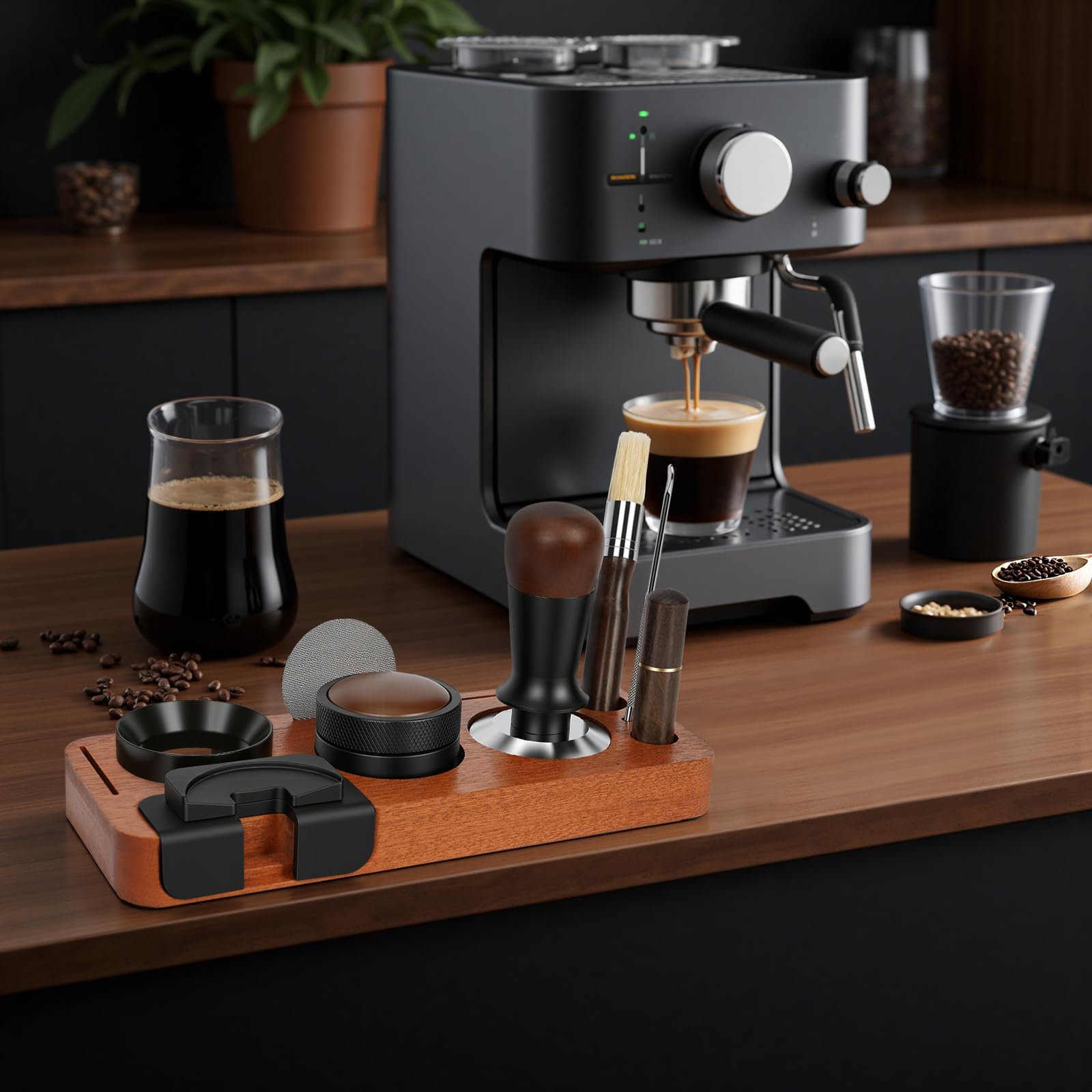 Y-Step Barista Zubehör 8pcs, 51mm Espresso Tamper Set, mit Tamperstation, Kaffee Distributor, WDT Tool, Schwerkraft Tamper, Dosierring, Puck Screen, Reinigungsbürste, Rührer, für Kaffeemaschine