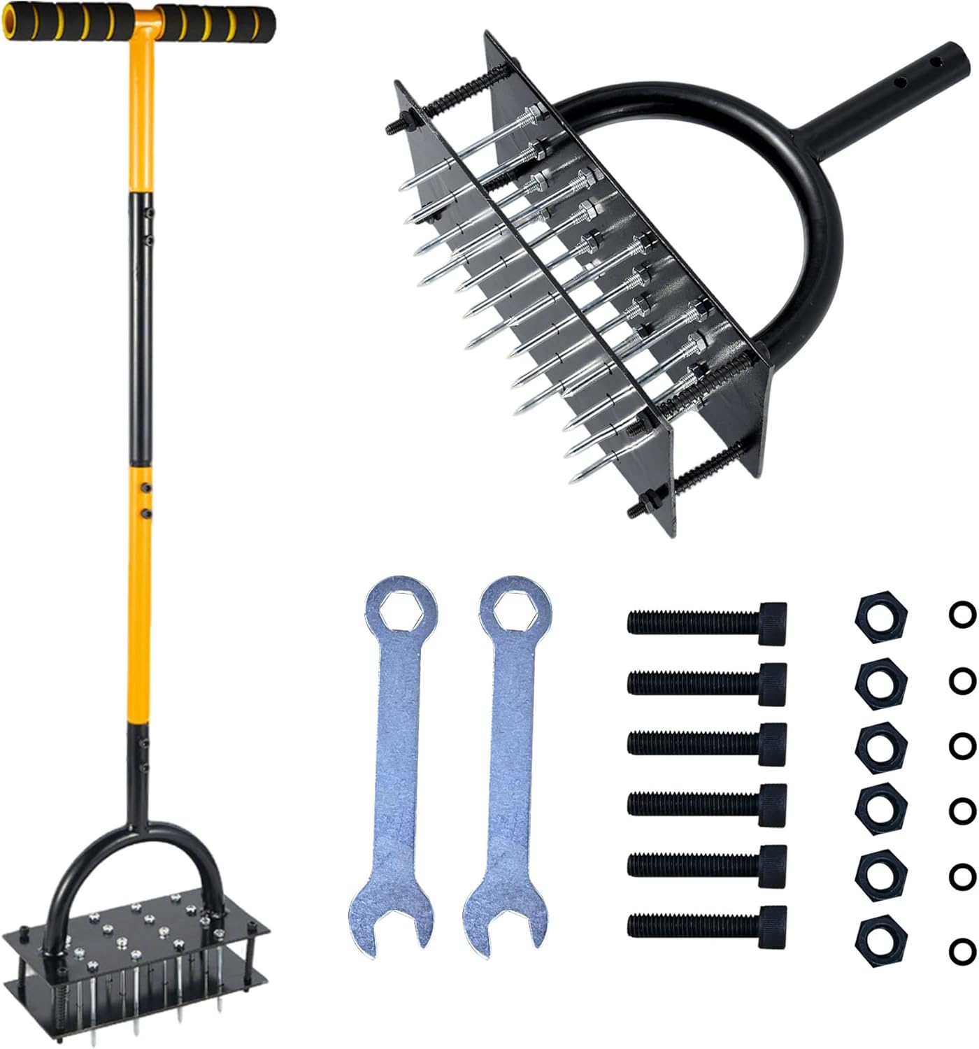 Garden Lawn Aerator & Aerator Lawn Tool - Manual Grass Plug Aerators & A Cleaning Tool, Coring Aeration Tools, Manual Yard Aerator for Lawn with 15 Spikes, Automatic Dirt and Leaf