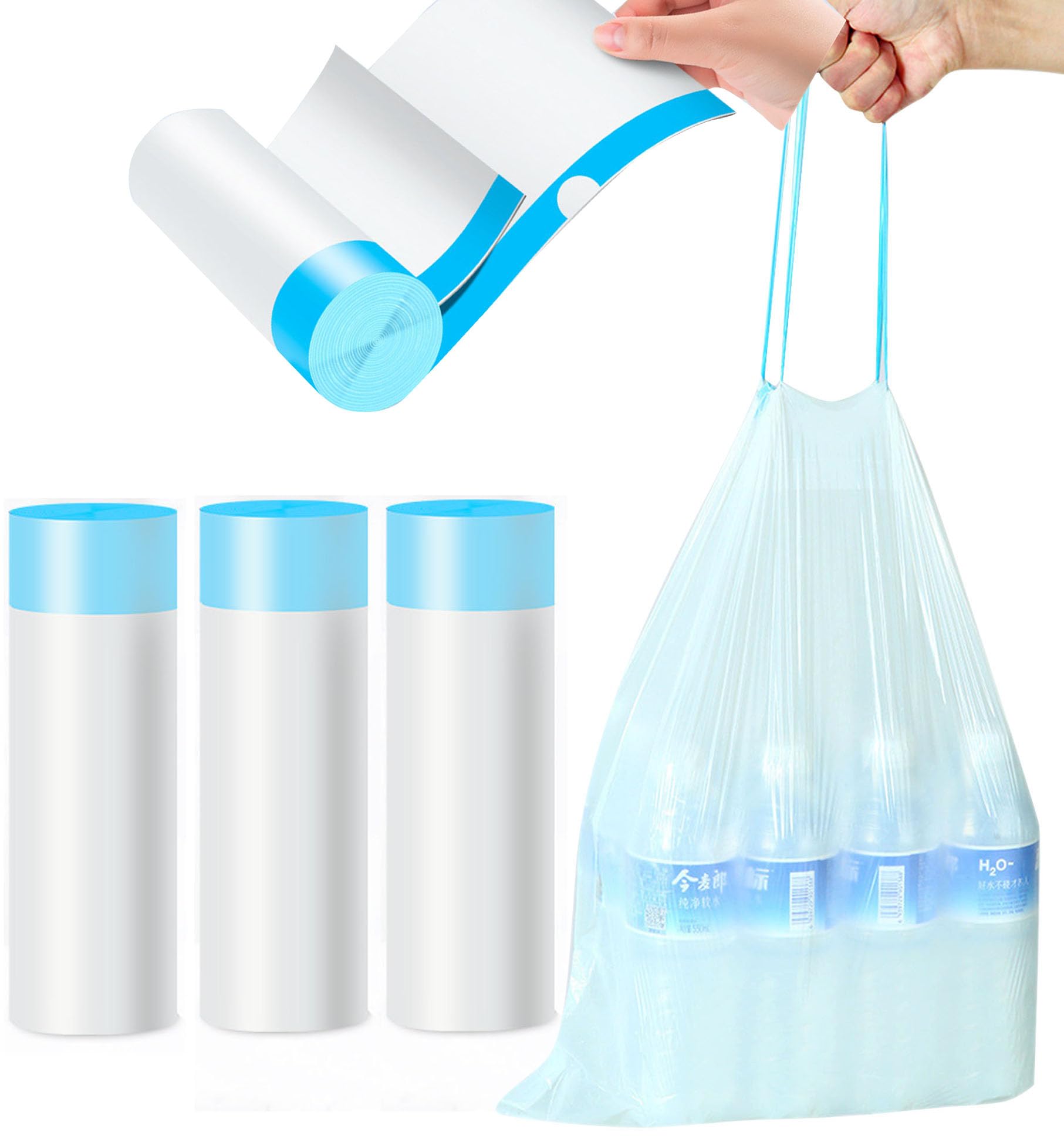 60 Count 4 Gallon Trash Bags Small Trash Bags for Bathroom -1.1 Mil Thick Separated Drawstring Strong, Leakage-Free, Thick Small Garbage Bags Unscented Office, Kitchen Trash Can (White)