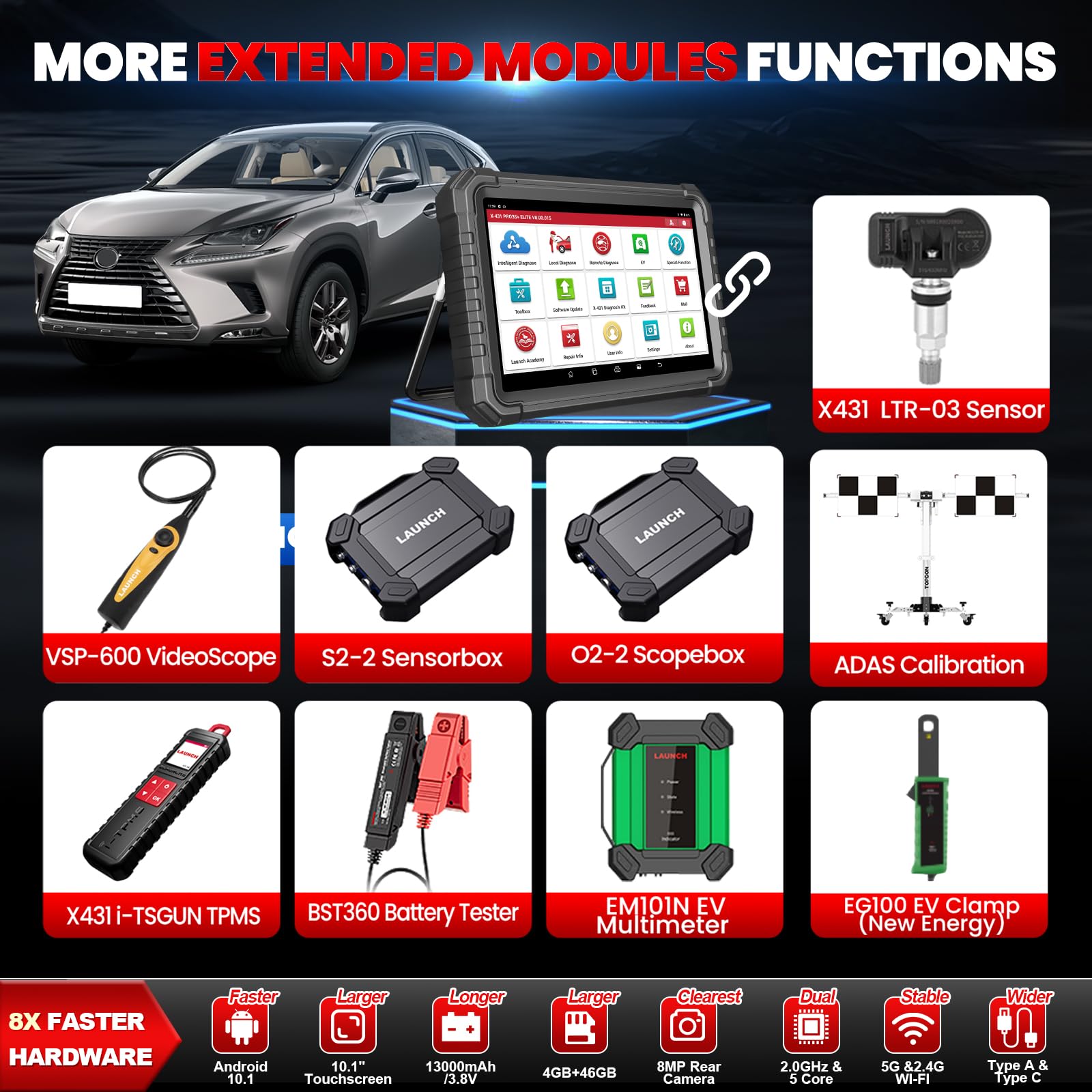 LAUNCH X431 PRO3S+ Elite, 2026 All-in-One Bidirectional Scan Tool with J2534 Protocols, HD Trucks Scanner, Topology Map, 60+Service, ECU Code Full Function Scanner, CANFD/DoIP/D-PDU/FCA, 2 Yrs Update