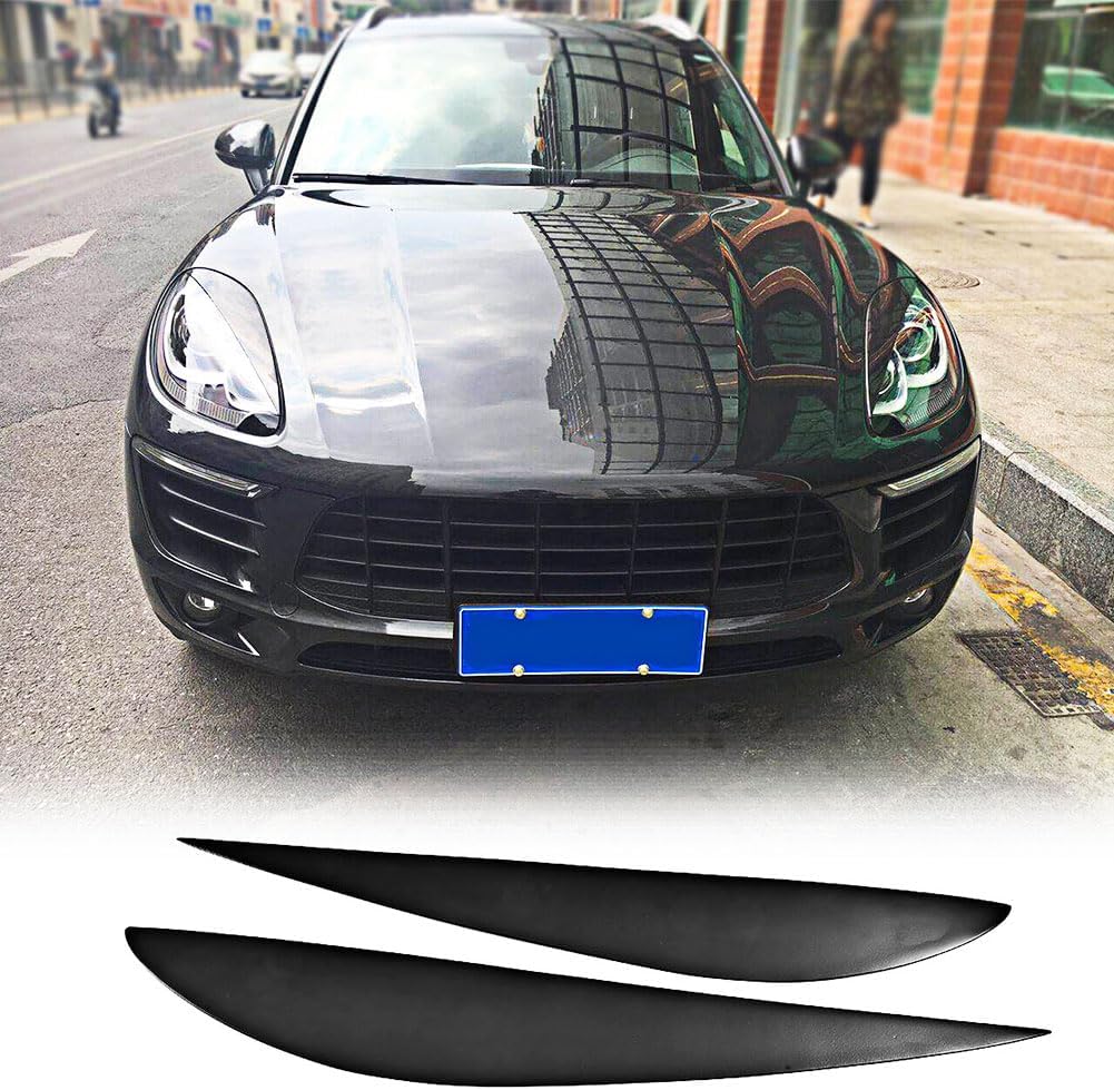 Matte Black Headlight Eyelid Cover Trims for Porsche Macan Base/Turbo/GTS/S Sport Utility 4-Door 2014-2018 Moulding Front Head Lamps Cover Eyelid Light Eyebrows (Fiberglass)