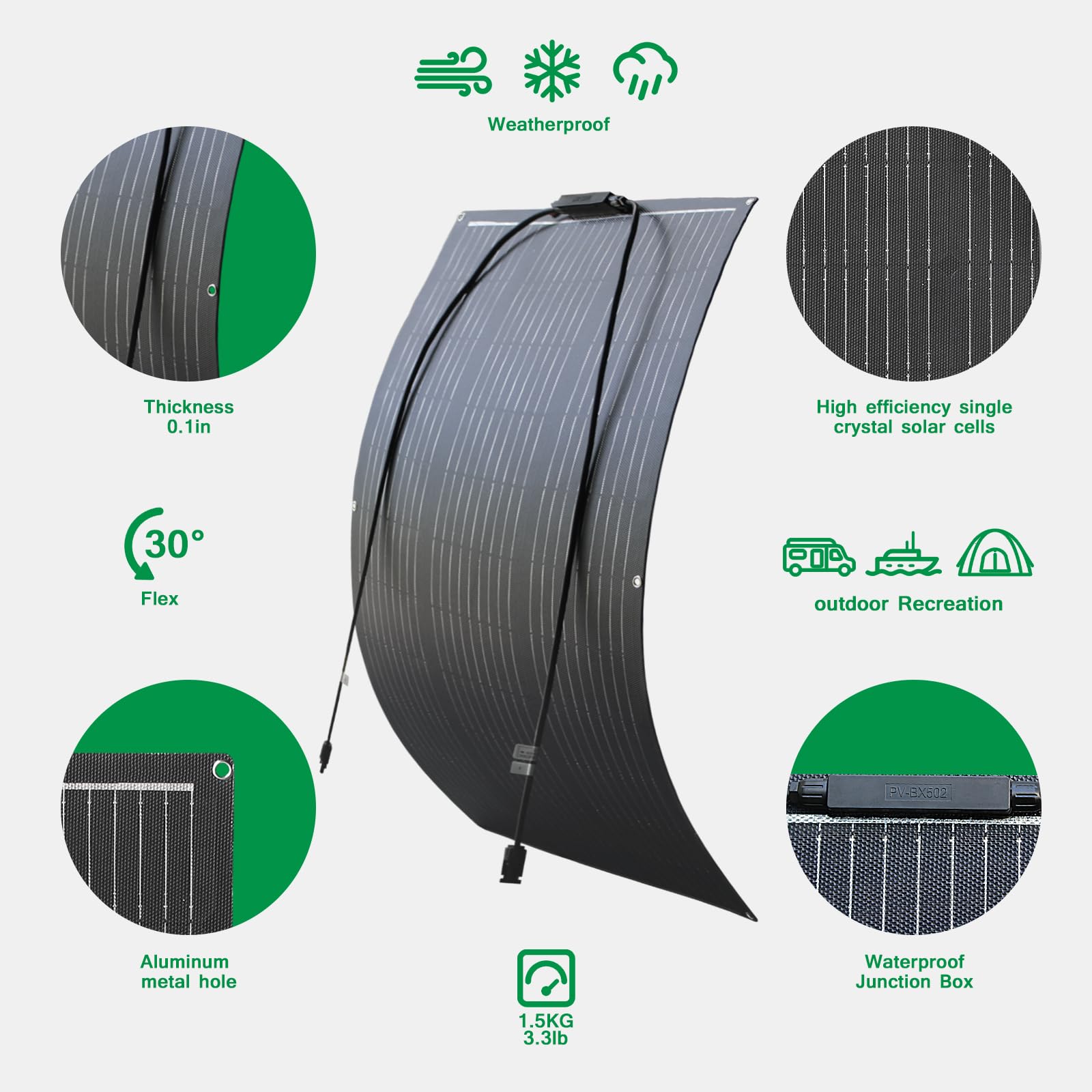 Moduły solarne 200 W, elastyczny zestaw, 2 x 100 W, 12 V, monokrystaliczny panel słoneczny do off-grid jachtu, kampera, kampera, kampera, 12 V, ładowanie baterii (2)