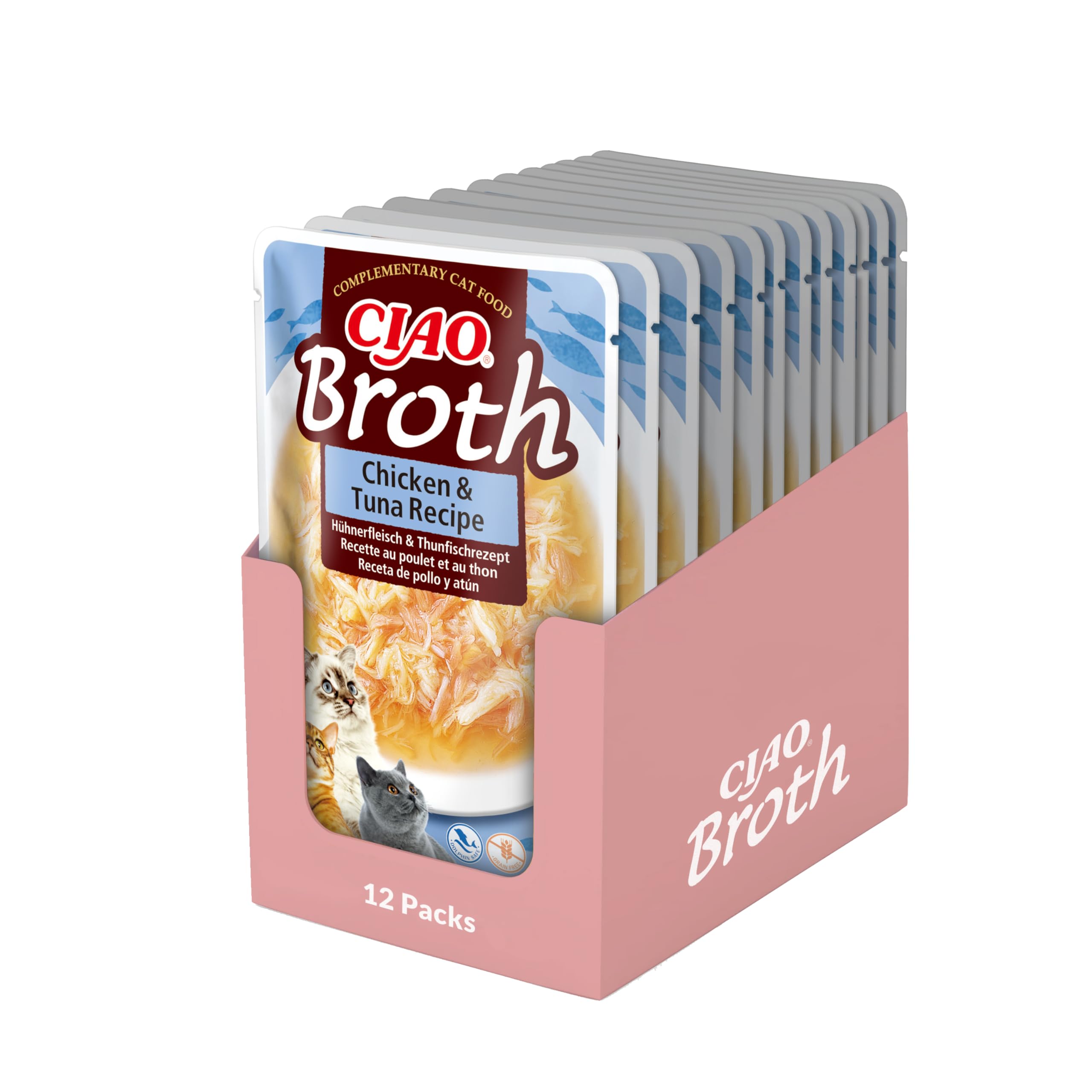 Ciao Broth by INABA Wet Cat Food - Chicken and Tuna - 12 Packs (480g total) / Moist Treat, Delicious & Healthy Snack, Food Topper, Side Dish, Complement, Natural, Grain Free, Wet Cat Food