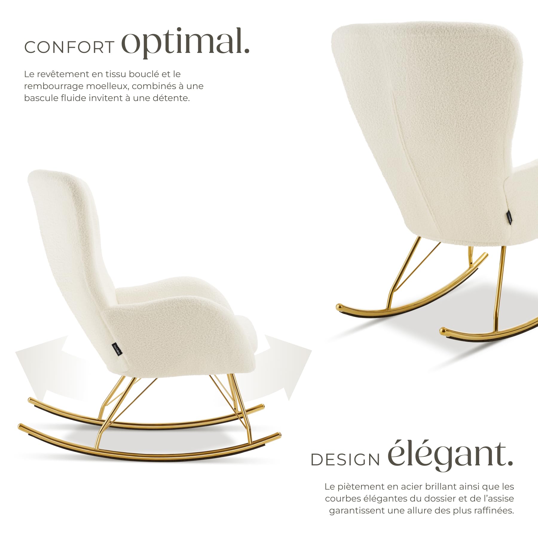 tectake® Rocking Chair Fauteuil à Bascule rembourée avec Accoudoirs Bouclette Cadre en Acier Fauteuil Salon Veranda, Chaise Ergonomique idéal Détente, Allaitement