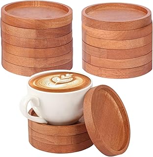15 Pack 4 Inch Round Wood Coasters for Drinks, Acacia Wood Coaster, Wooden Cup Coasters for Bar, Desk, Farmhouse, Home Decor