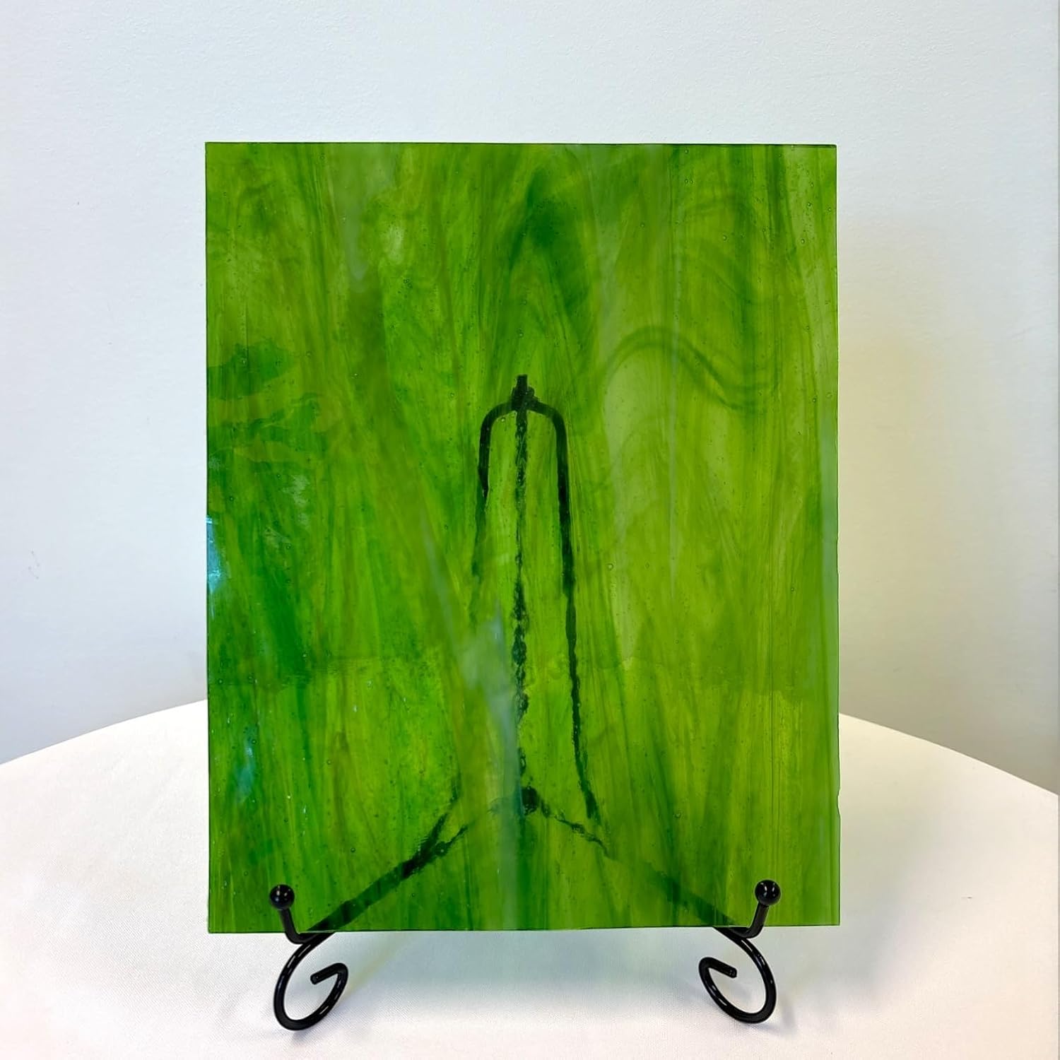 Wissmach Stained Glass Sheet: Light Green w/Streaks of Dark Green & White Opal by BiNARi Glass Studio