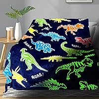 Vista 16 de TEHALK Manta de dinosaurio para niños y niñas, mantas que brillan en la oscuridad, mantas de forro polar suave para niños, manta de bebé