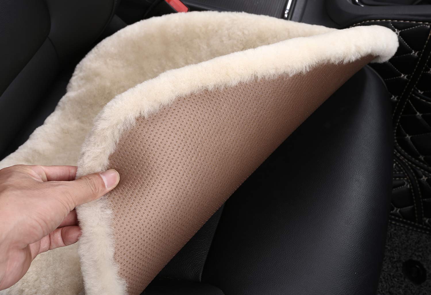 MLOVESIE Genuine Australian Sheepskin Car Seat Pad - 19.2x19.2 Inch, Non-Slip Backing, Dark Gray - View #9
