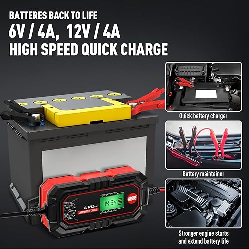 Vista 25 de Sailnovo Cargador de batería de automóvil de 10 A, cargador de goteo de automóvil de 6 V y 12 V, 10 etapas de 14.6 voltios LiFePO4 mantenedor