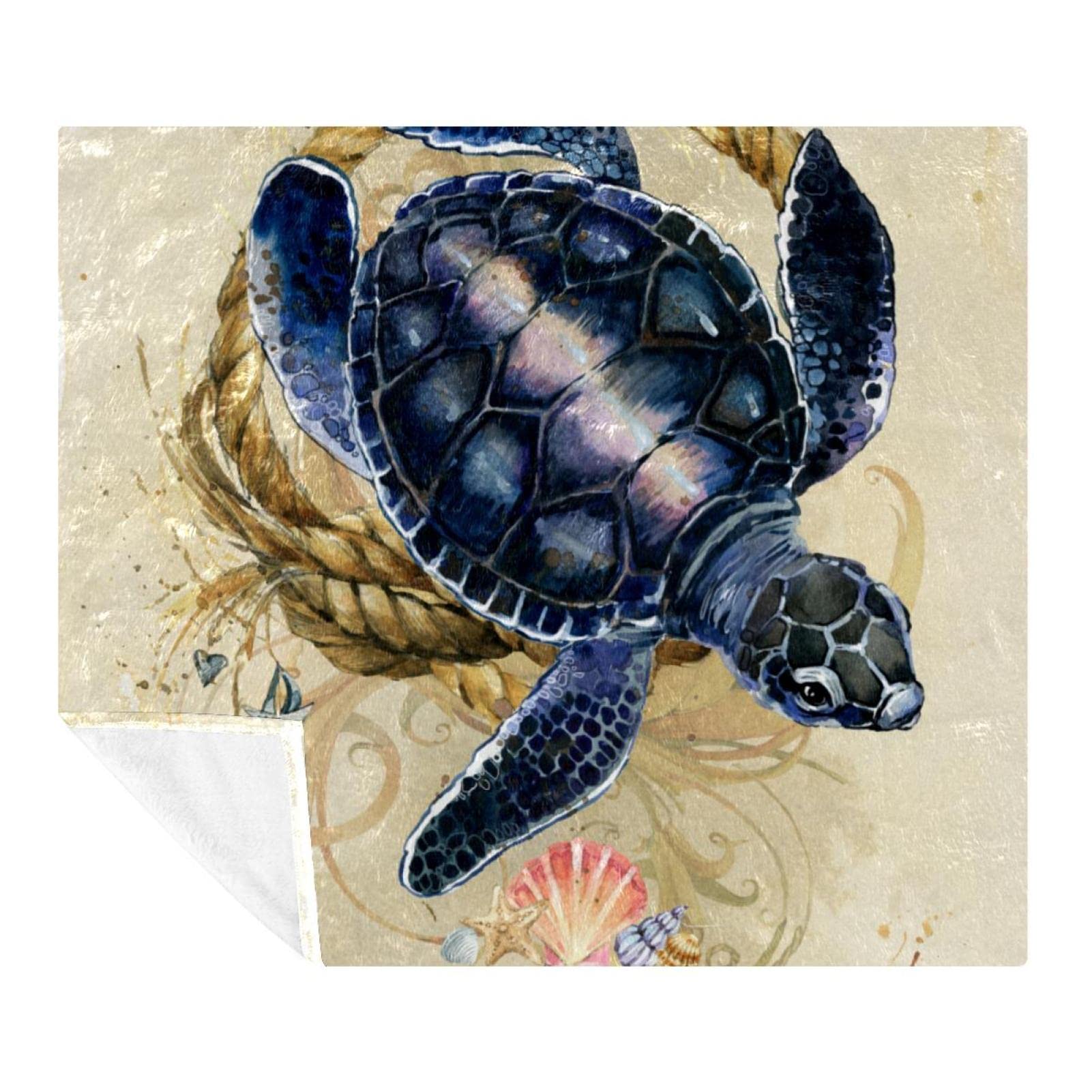 Couverture polaire décorative au motif rétro tortue et pétoncle
