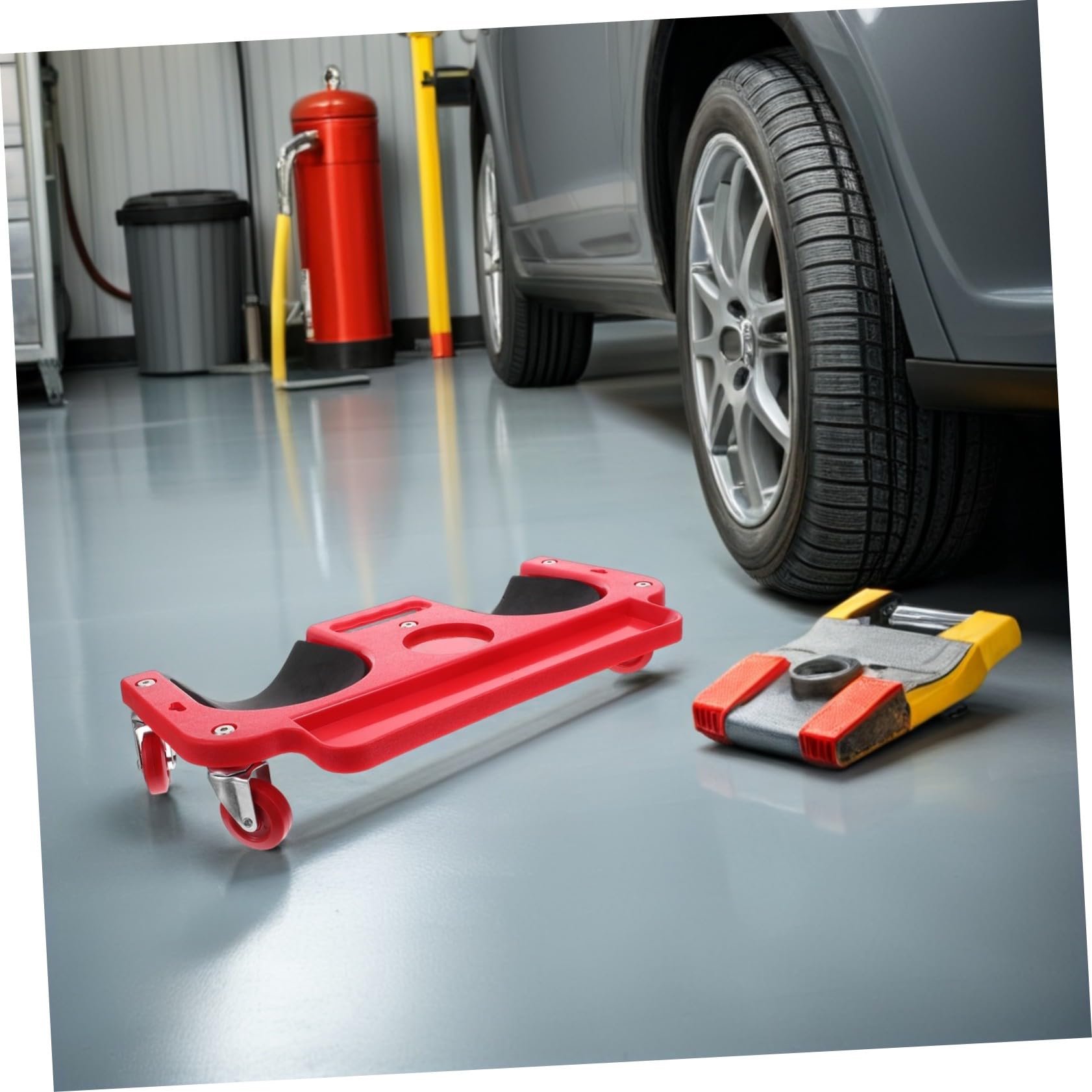 Coussin de Genou Robuste avec Roues pour Mécanicien Protection Genoux Mobile pour Travaux Sol Réparation Auto Carrelage et Chantier Tapis Pliable Ergonomique