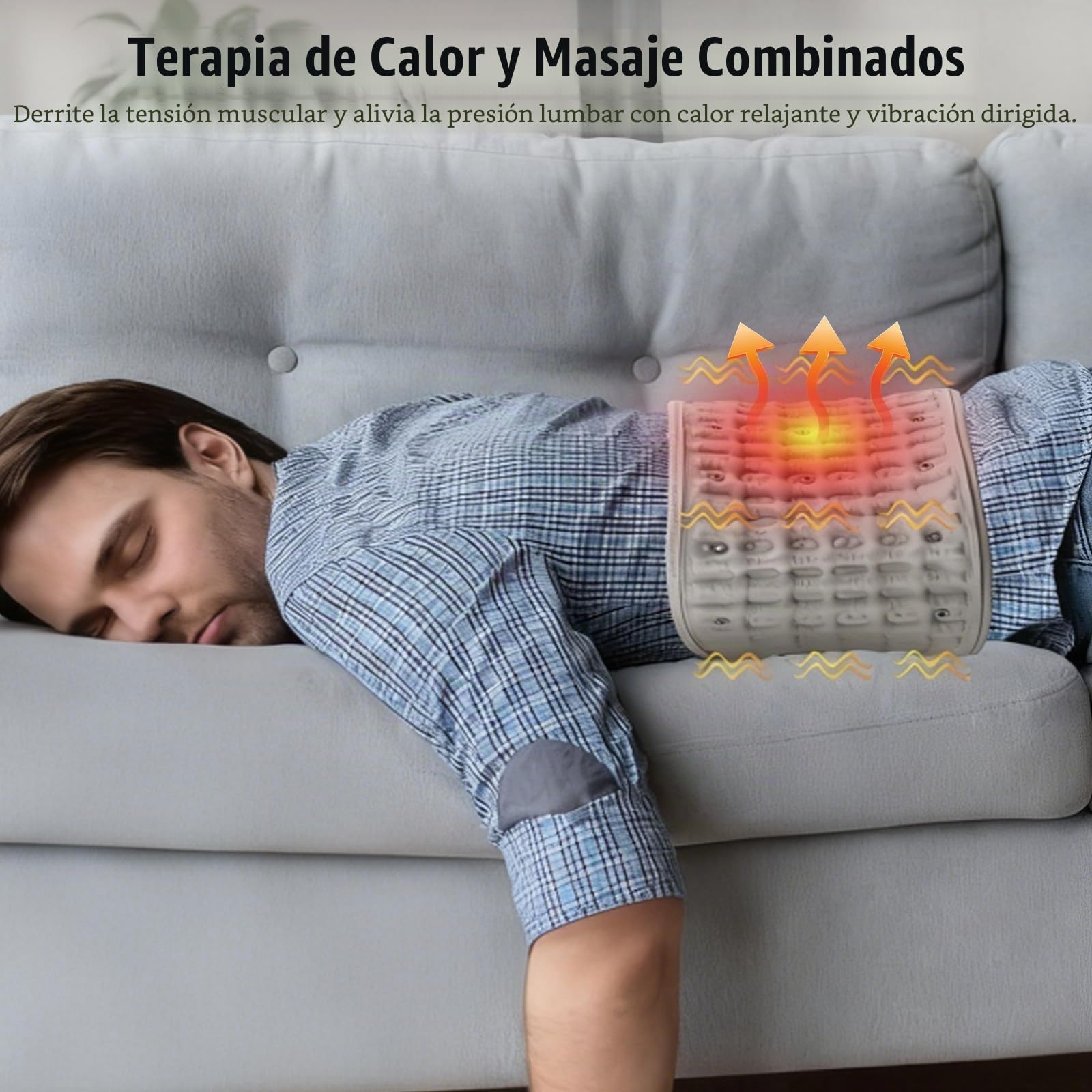 Cinturón de masaje de compresión con calor de luz roja, cinturón 3 en 1 para el cuidado de la espalda con tracción lumbar inflable, 3 modos de calentamiento y masaje, para reducir la presión y aliviar