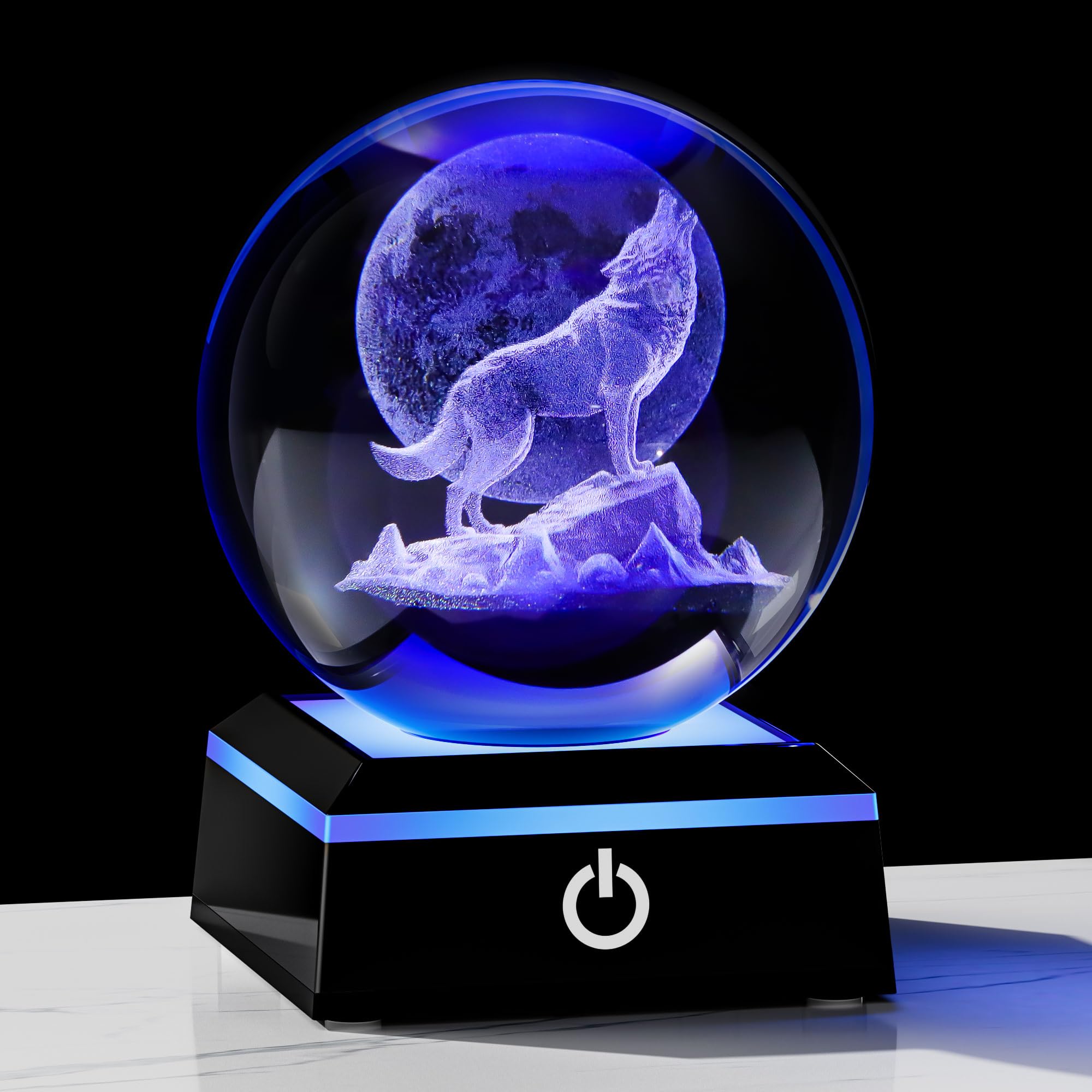 Qianwei Wolf Gifts for Women 3D Crystal Ball Figurines Statue Night Light