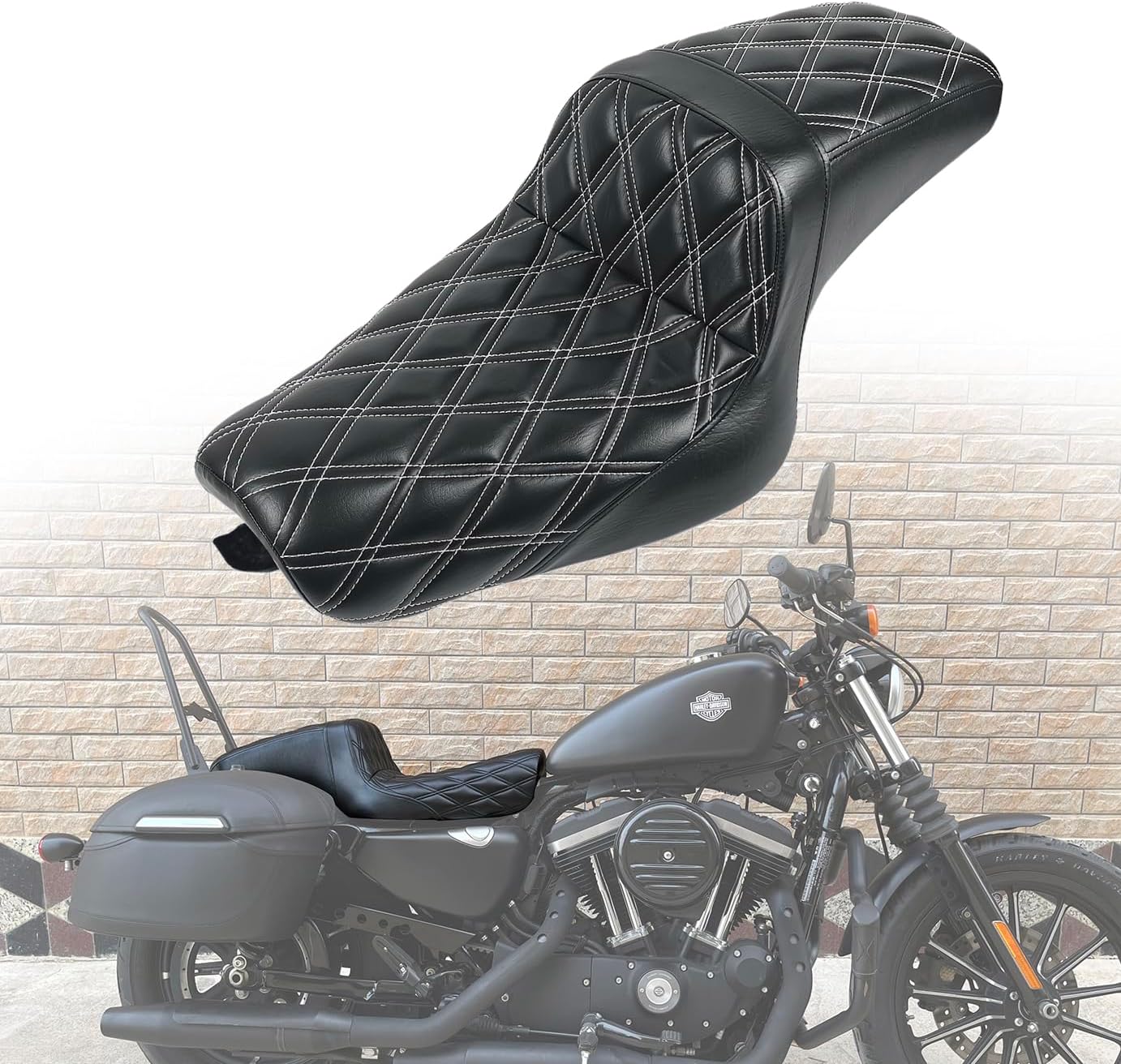 White MotorcycleSeats fit Harley Sportster Seat for Harley Sportster 883 1200 X48 72 Iron883 XL883N 2004-2006&2010-2022 Front Rear Driver Passenger Seat TwoUp seat for 3.3up-4.5 GAL Fuel Tanks