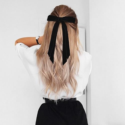 Miniatura 7 de 2 lazos de terciopelo para el cabello, pinzas para el cabello, accesorios negros y rojos, accesorios para cola de caballo, clips de metal, lazo para