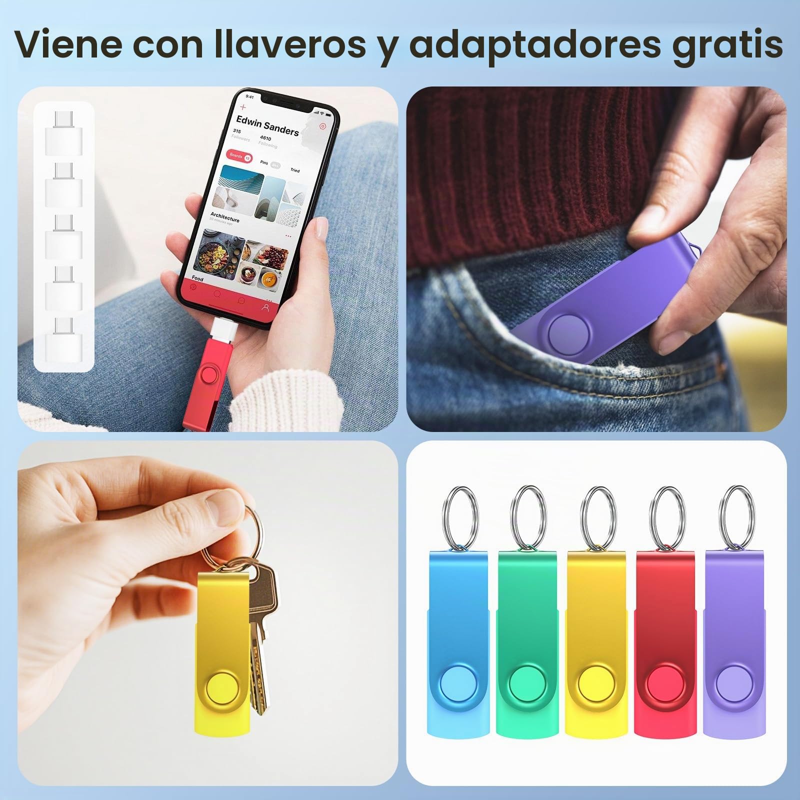 Pendrive USB 3.0 64GB,Wooolken Pack de 5 Pen Drives con Adaptadores USB-C | Memoria USB para Oficina, Escuela, Viajes, Backup