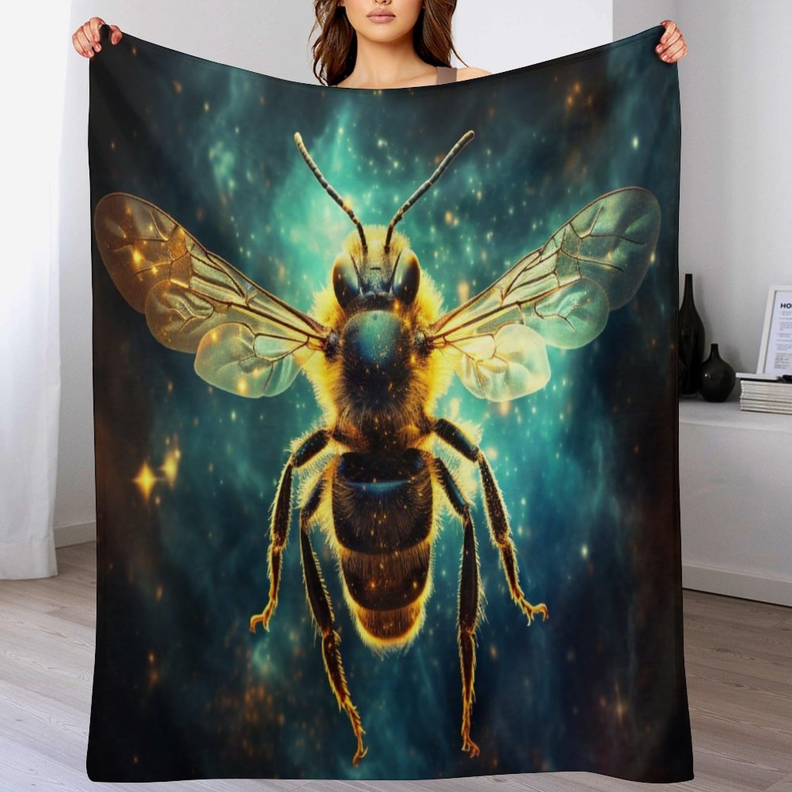 Manta de franela de abeja suave de 130 x 180 cm para dormitorio y sofá