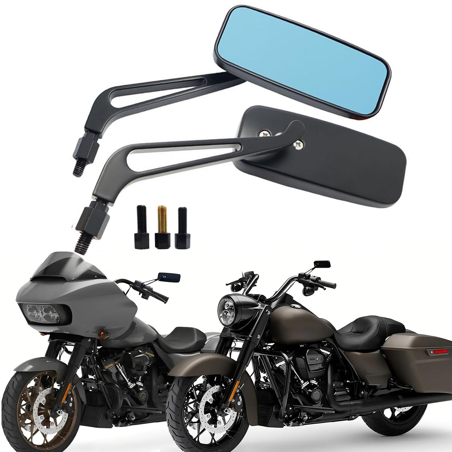 8mm 10mm Specchietti laterali Moto,Moto Rettangolo Specchietto retrovisore Manubrio Specchietto laterale per Street Bikes Sport Bikes Bobber Chopper