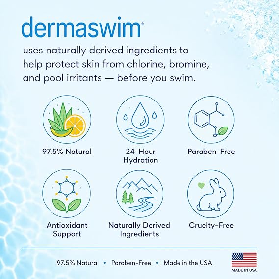 Pre-Swim Lotion for Chlorine Protection 8 fl oz | 97.5% Natural & Paraben-Free | Vitamin-Enriched with Aloe & Green Tea | Shields & Moisturizes Skin Before Swimming in Pools or Hot Tubs