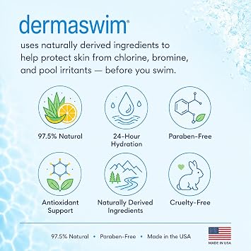 Pre-Swim Lotion for Chlorine Protection 8 fl oz | 97.5% Natural & Paraben-Free | Vitamin-Enriched with Aloe & Green Tea | Shields & Moisturizes Skin Before Swimming in Pools or Hot Tubs