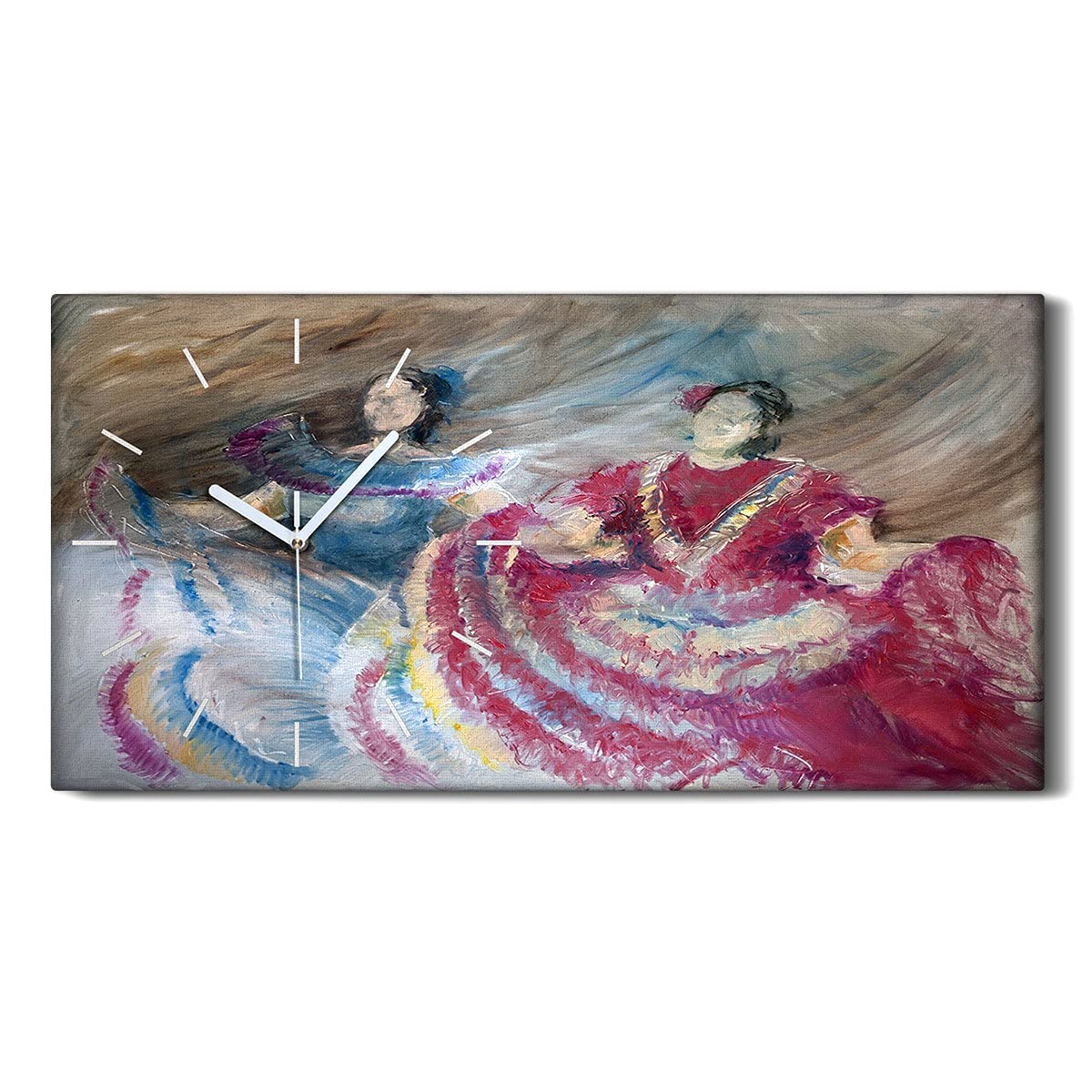 Horloge sur toile 60x30cm danseurs espagnols silencieuse sans tic-tac pour salon