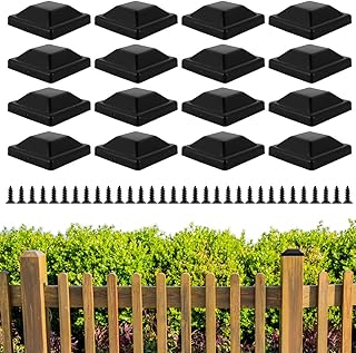 Fiotha 16 Pack Fence Post Caps, Black Fence Post Caps 4x4 (3 5/8"), Plastic Fence Post Caps with Pre-Drill Hole and Screws, Outdoor Waterproof Post Caps for Fence Wooden Post Deck