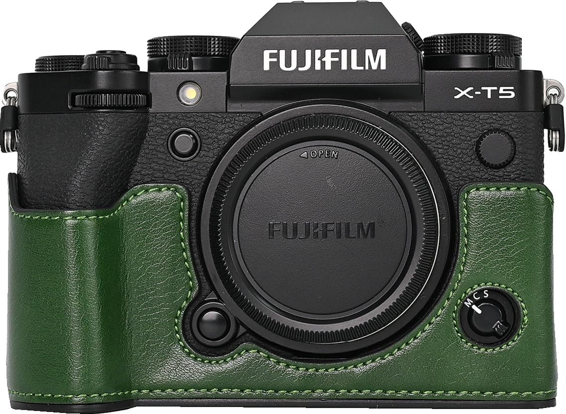 X-T5 Case, BMAOLLONGB Handmade PU Leather Half Camera Case Bag Cover Bottom Opening Version for Fujifilm X-T5 XT5 with Neck Strap Mini Storage Bag (