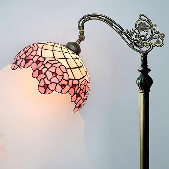 BOTOWI Tiffany Floor Lamp Stained Glass Arched Lamp 12x18x63 Inch Adjustable Arm Corner Stand Reading Light Stylish Bedroom Living Room Decor,Cherry Blossom