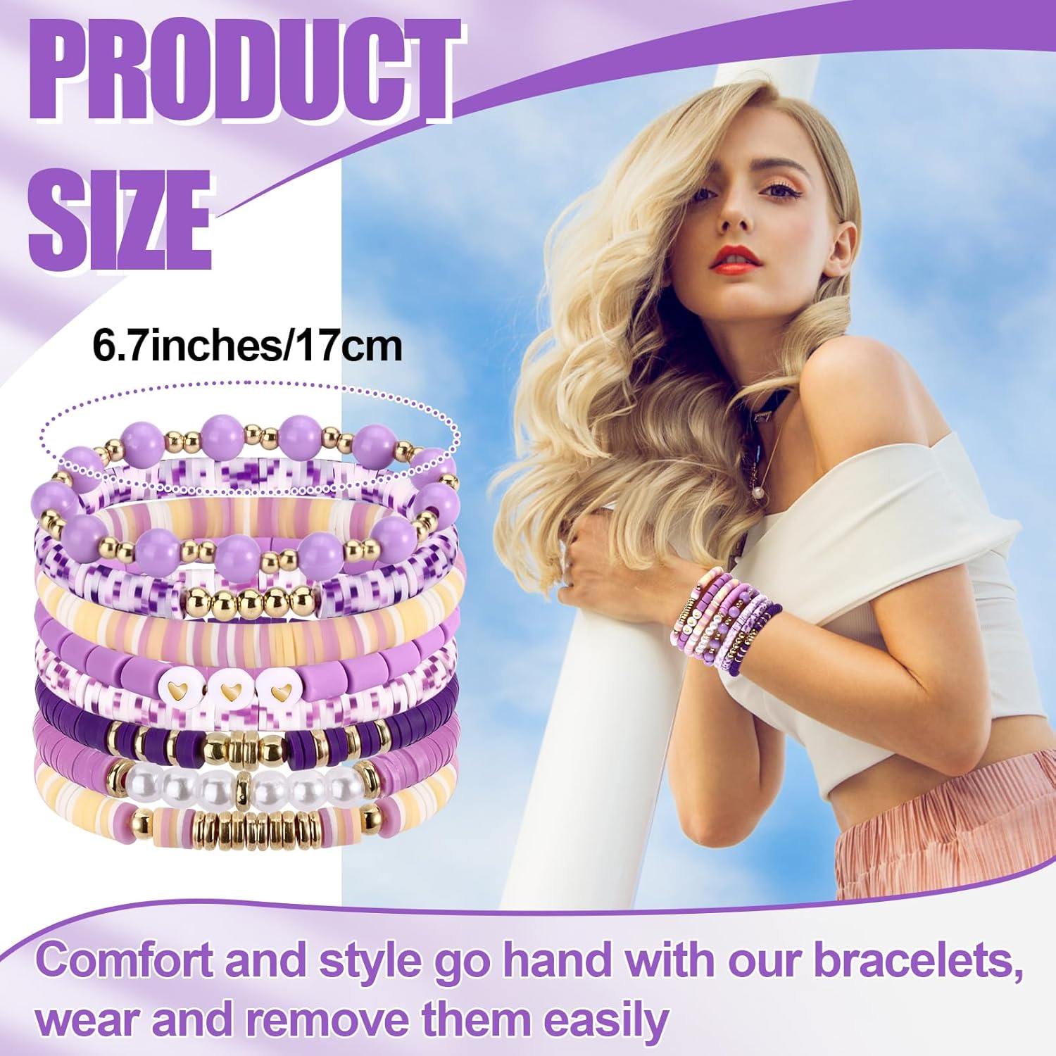 Draupnir Friendship Bracelets Heishi Surfer Clay Bead Bracelets Set Stackable Beaded Preppy Jewelry Bracelets Friendship Boho Y2K Bracelets for Women Teen Girls Party Favors - Image 4