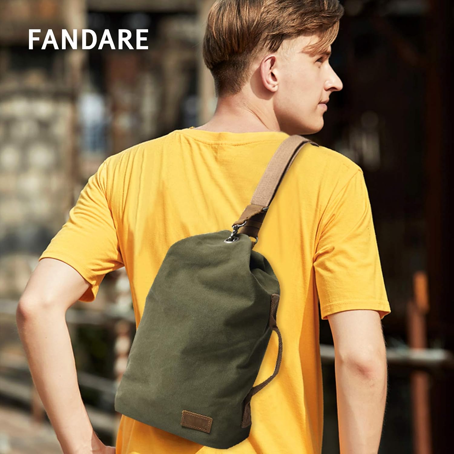FANDARE Sling Bag, Unisex Vintage Canvas Chest Bag Bum Bag, Hands-Free Lightweight Crossbody Sling Pack for Men Women image 2