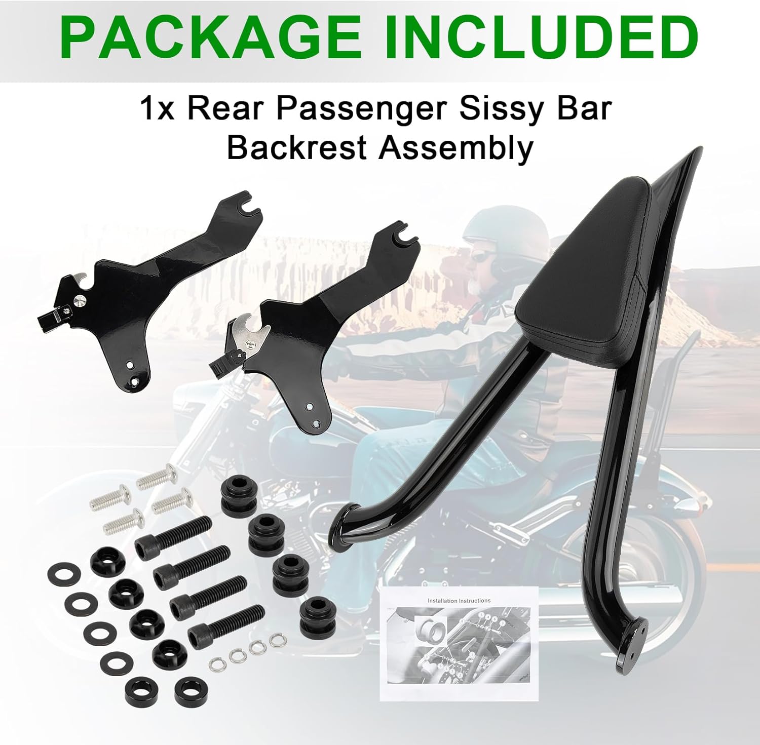 26 Inch Tall Rear Passenger Sissy Bar Backrest, Quick Release Detachable Pad with Steel Frame Compatible with Softail Fat Boy Breakout 114 FLFB FLFBS FXBR FXBRS 2018-2026, Black