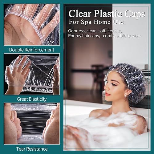 Miniatura 6 de MORGLES Gorros de ducha reutilizables, impermeables, 100 unidades, desechables de plástico, para mujeres, baño, peluquería, hogar y viajes